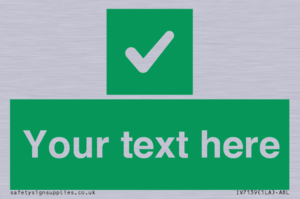 Custom green background, green square with tick sign